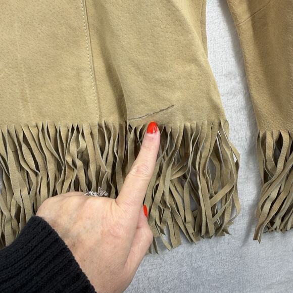 BB Dakota Camel Fringe Leather Jacket - Picture 12 of 14